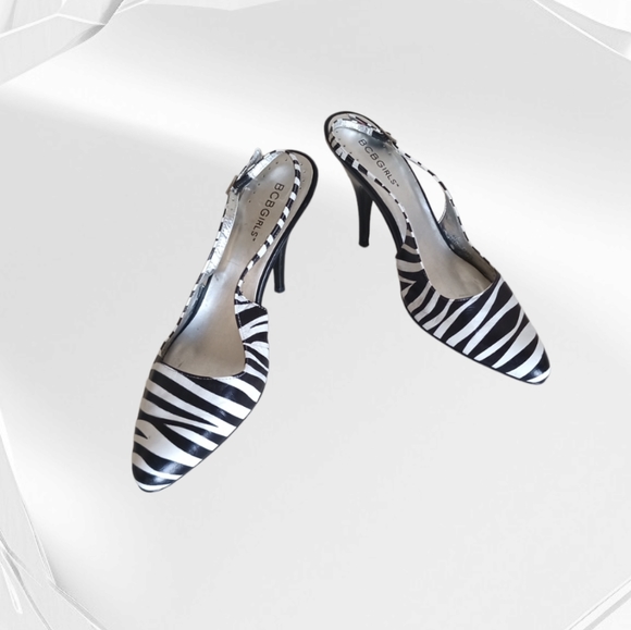 BCBGIRLS Zebra Stripe Leather Slingback Heel Pumps - Picture 2 of 16